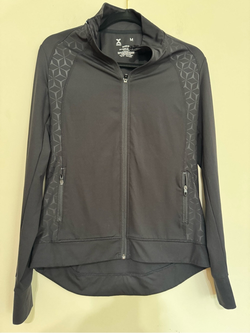 Xersion Black Geometric-Panel Zip Jacket